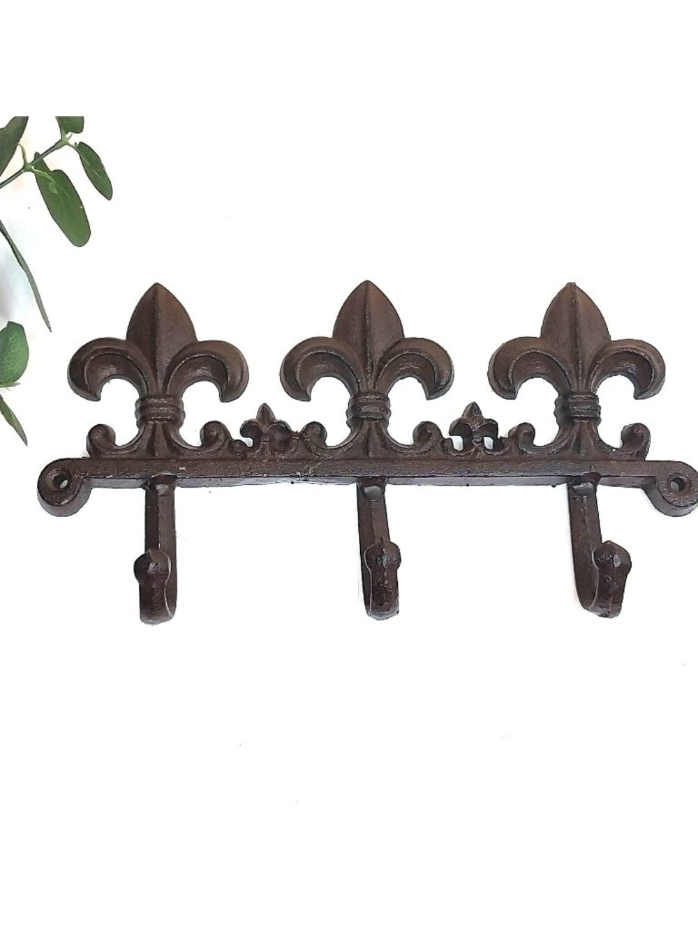 Cast Iron Fleur-de-Lis Triple Wall Hook Key Rack Rustic Brown Finish New Orleans